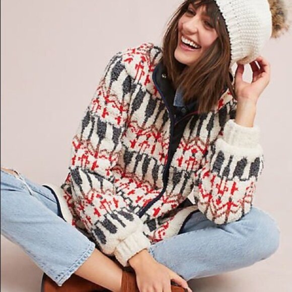 ANTHROPOLOGIE SLEEPING ON SNOW INTARSIA TEDDY COAT - Picture 2 of 5